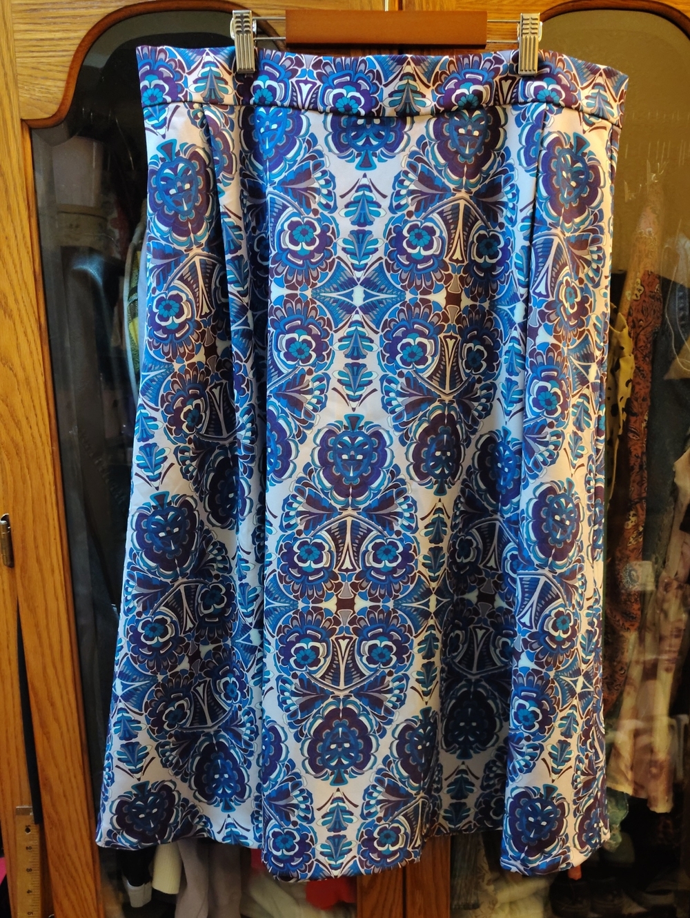 New York & Company Eva Mendes Purple and Blue Printed Dress